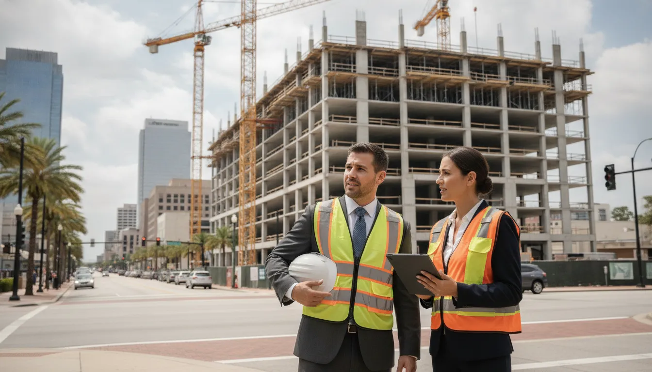Construction business development professionals reviewing an office project site in Jacksonville