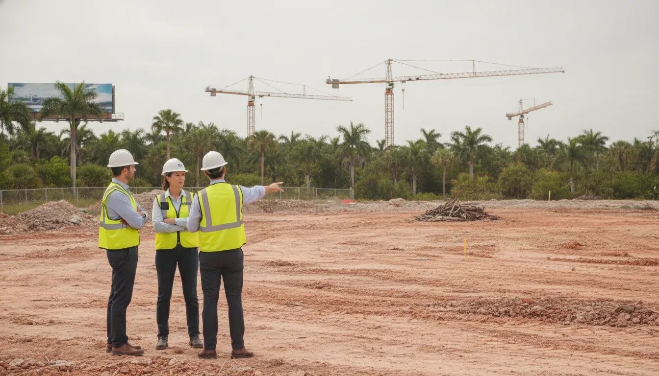Construction team reviewing an early healthcare development site in Orlando