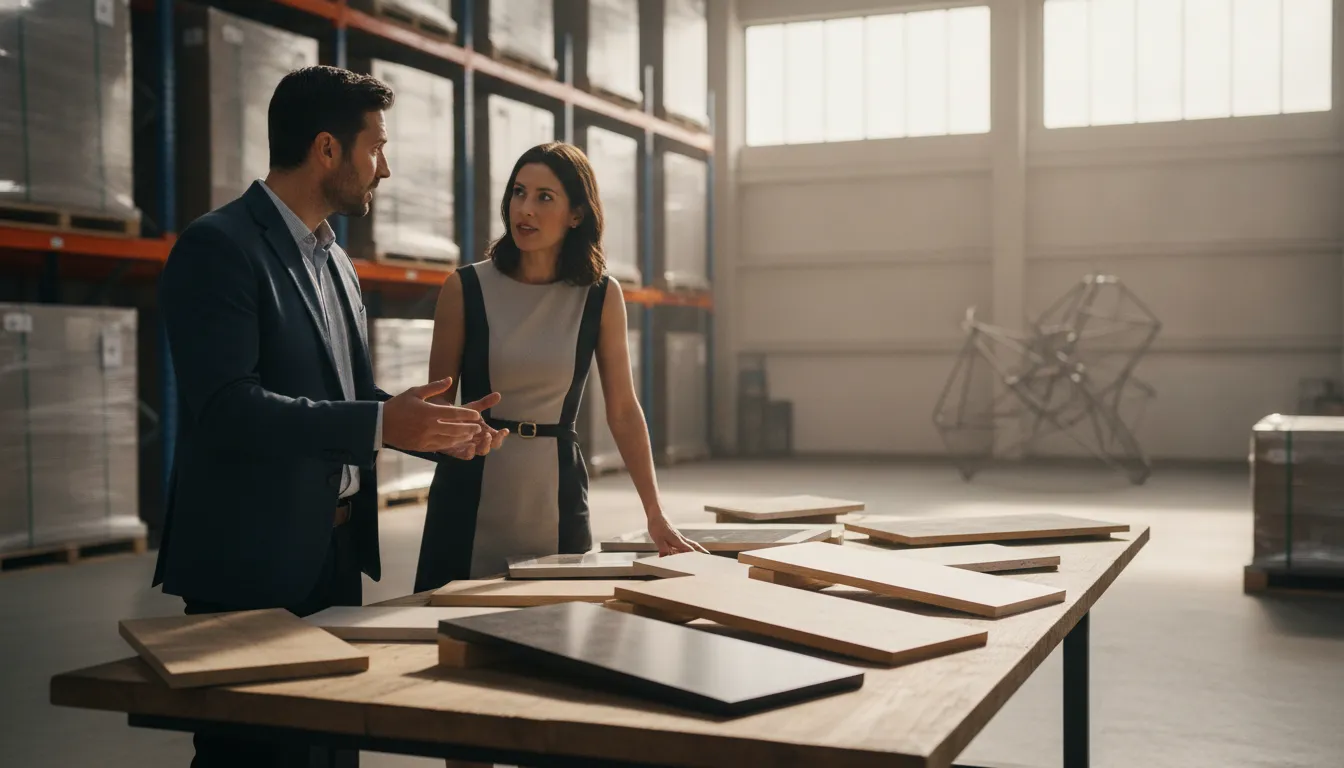 Supplier and architect discussing early construction specifications