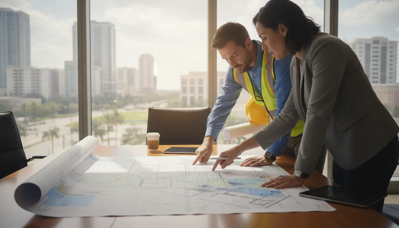 Team reviewing Orlando office project records