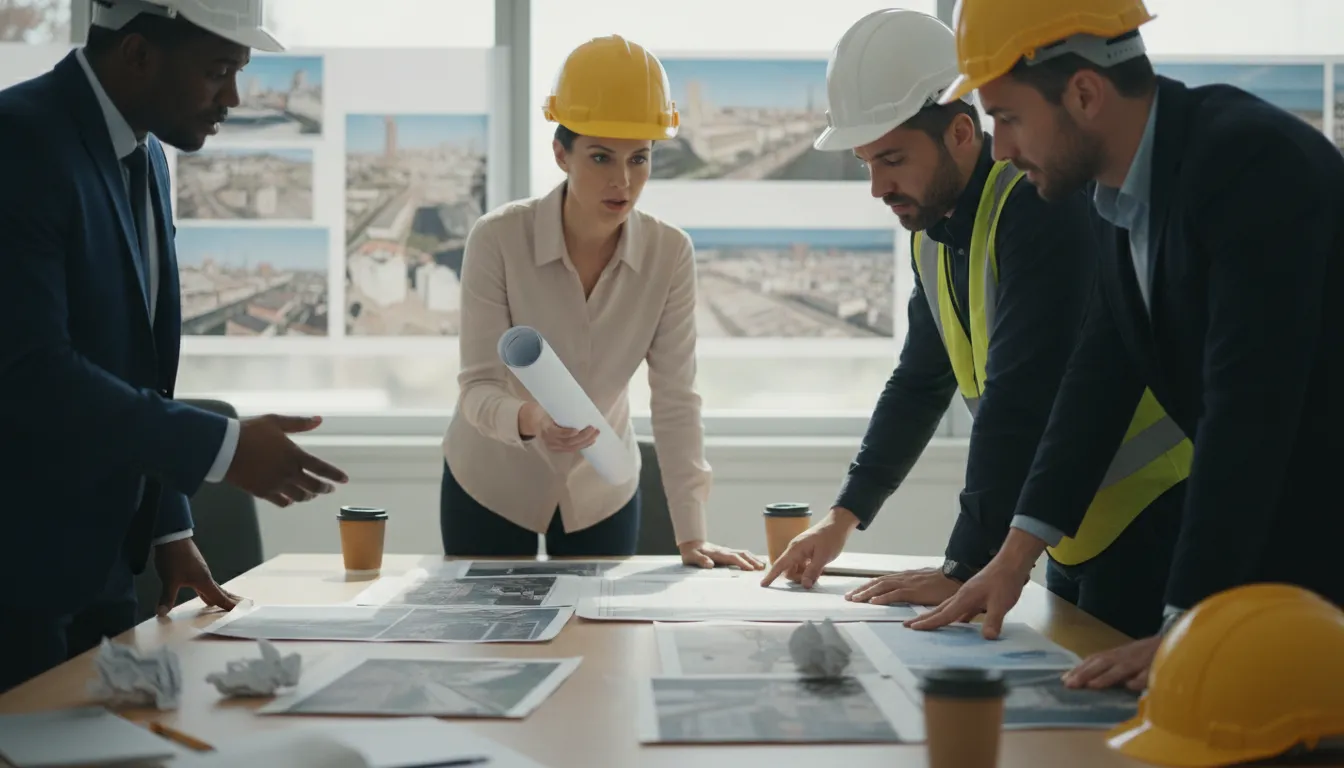 Construction project team reviewing an office opportunity workflow
