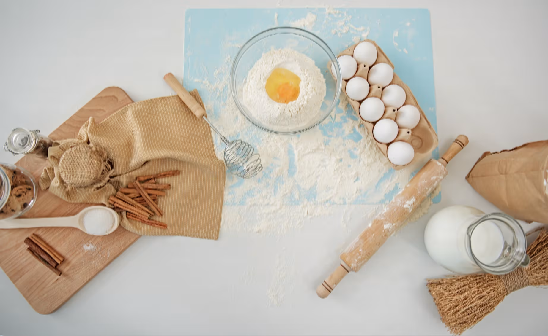 Baking ingredients prepared for fresh dough and pastry production
