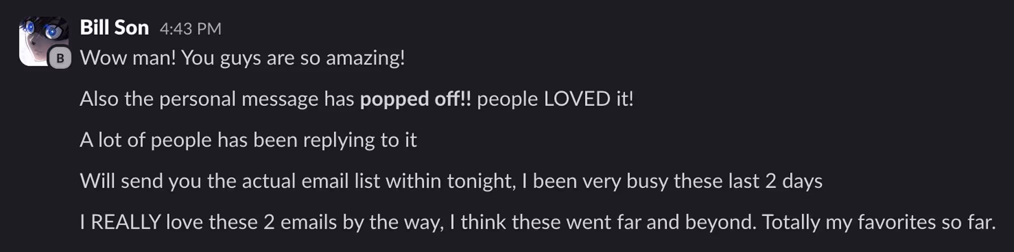 Testimonial Screenshot from a happy client of Social Scout praising their work