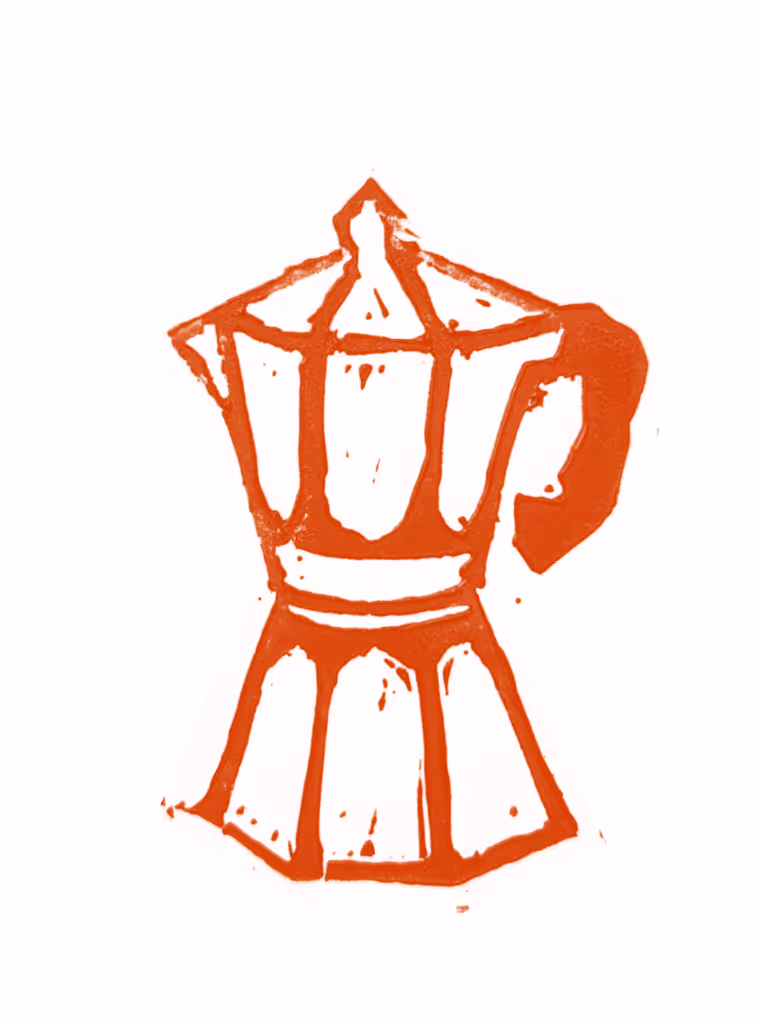 Illustration d'une cafetière en linogravure faite main - Tout le Gratin