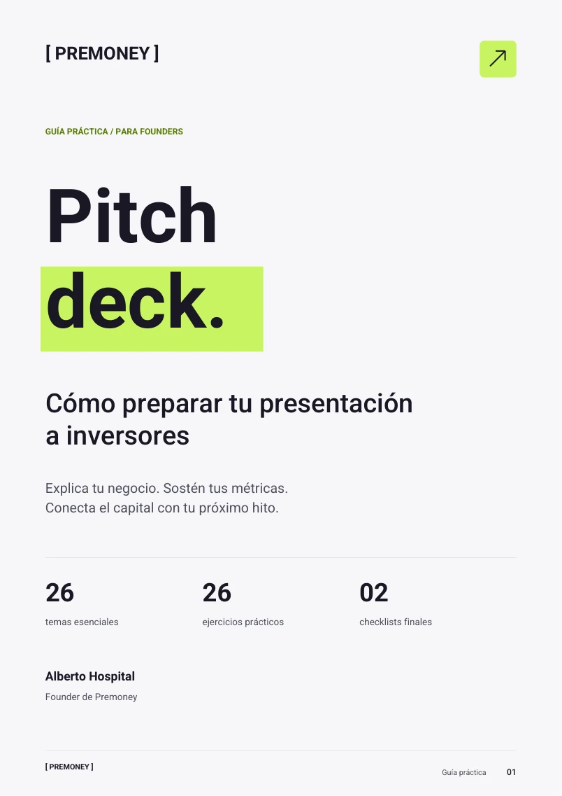 Portada de la guía Pitch deck: cómo preparar tu presentación a inversores, de Alberto Hospital