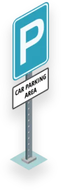 Blue parking sign with a white 'P' above a white sign reading 'CAR PARKING AREA.'