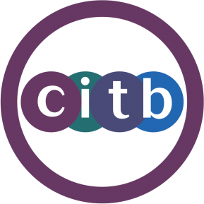 CITB logo with lowercase letters c, i, t, b each inside overlapping colored circles.