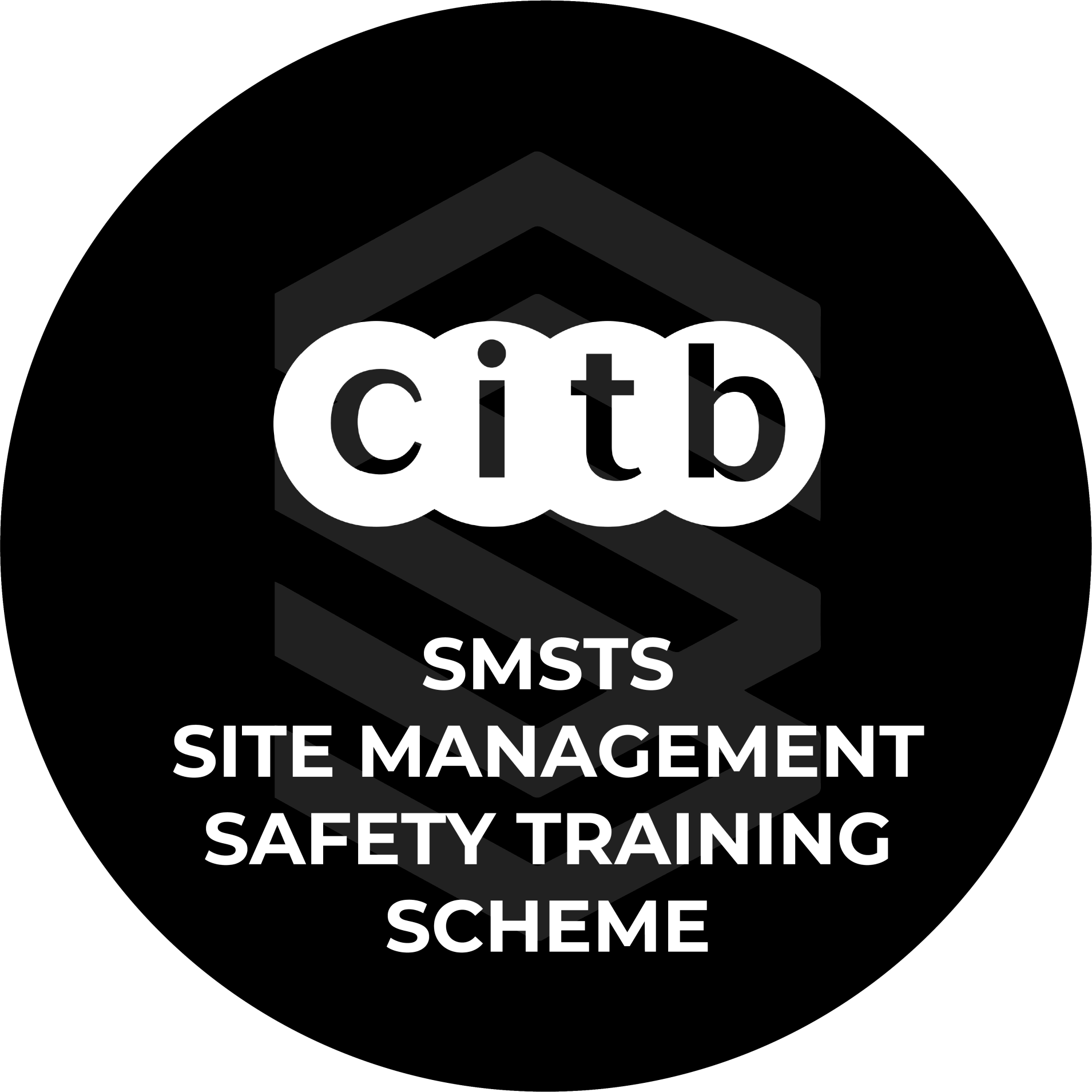 CITB SMSTS logo with text 'SITE MANAGEMENT SAFETY TRAINING SCHEME' on a black background.