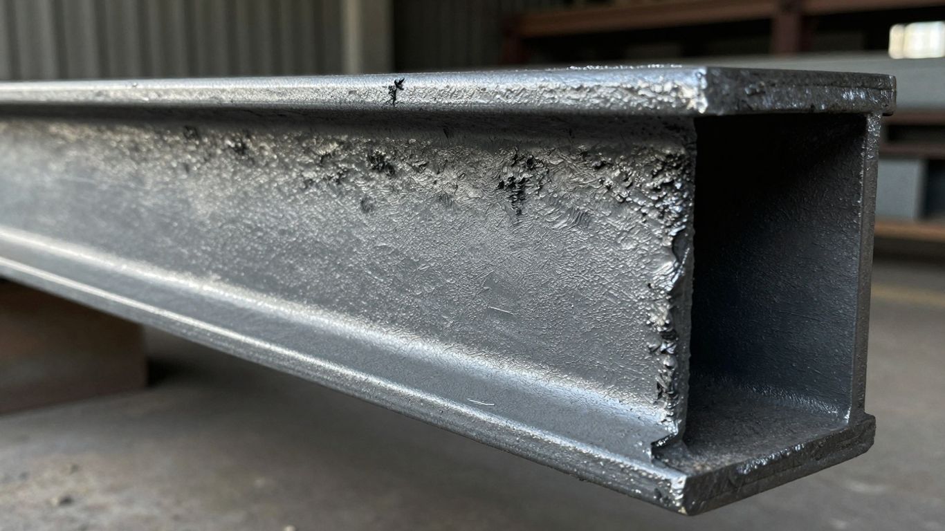 Close-up of intumescent coating on a steel beam.