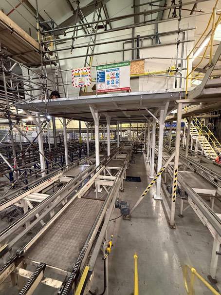 Structural steel and access scaffolding inside the P&G Tilbury facility.
