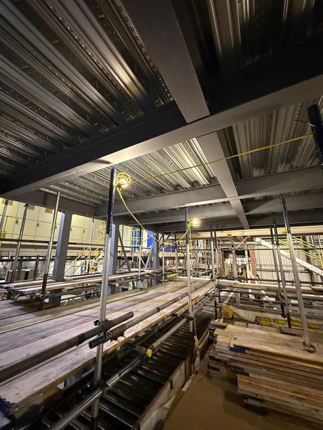 Primed structural steel frame before intumescent application at P&G Tilbury.