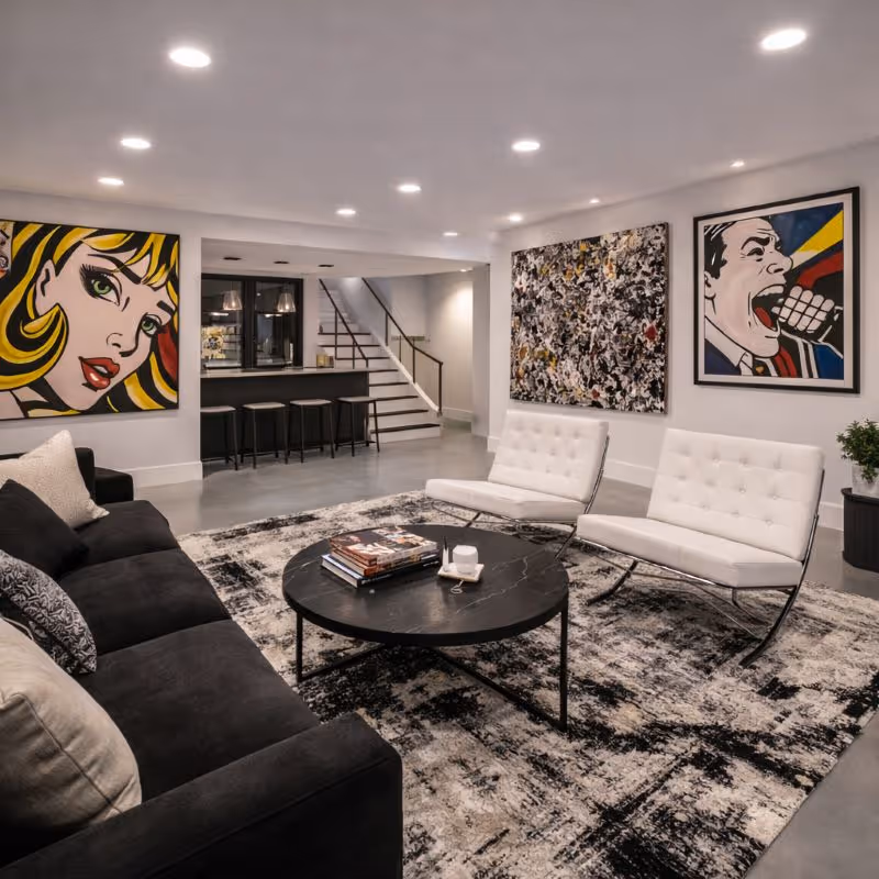 Modern black exterior wall with warm lit windows and pathway lighting along a garden walkway at dusk.