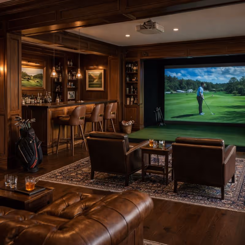 Two-story house with white siding, green garage door, ivy climbing the side, and stone stairs surrounded by greenery.