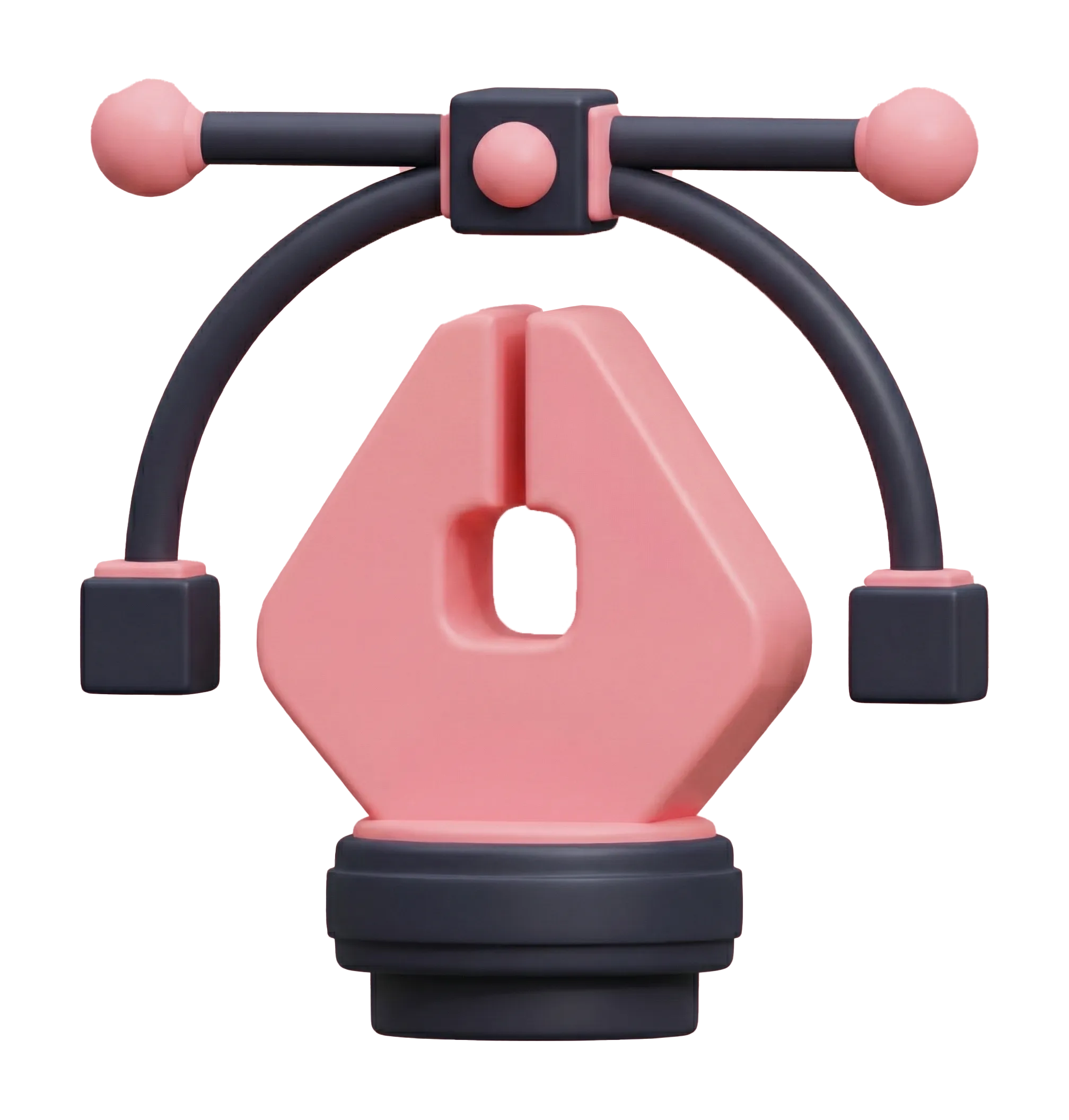 3D illustration of a pink digital pen tool icon with a black curved handle and square ends.