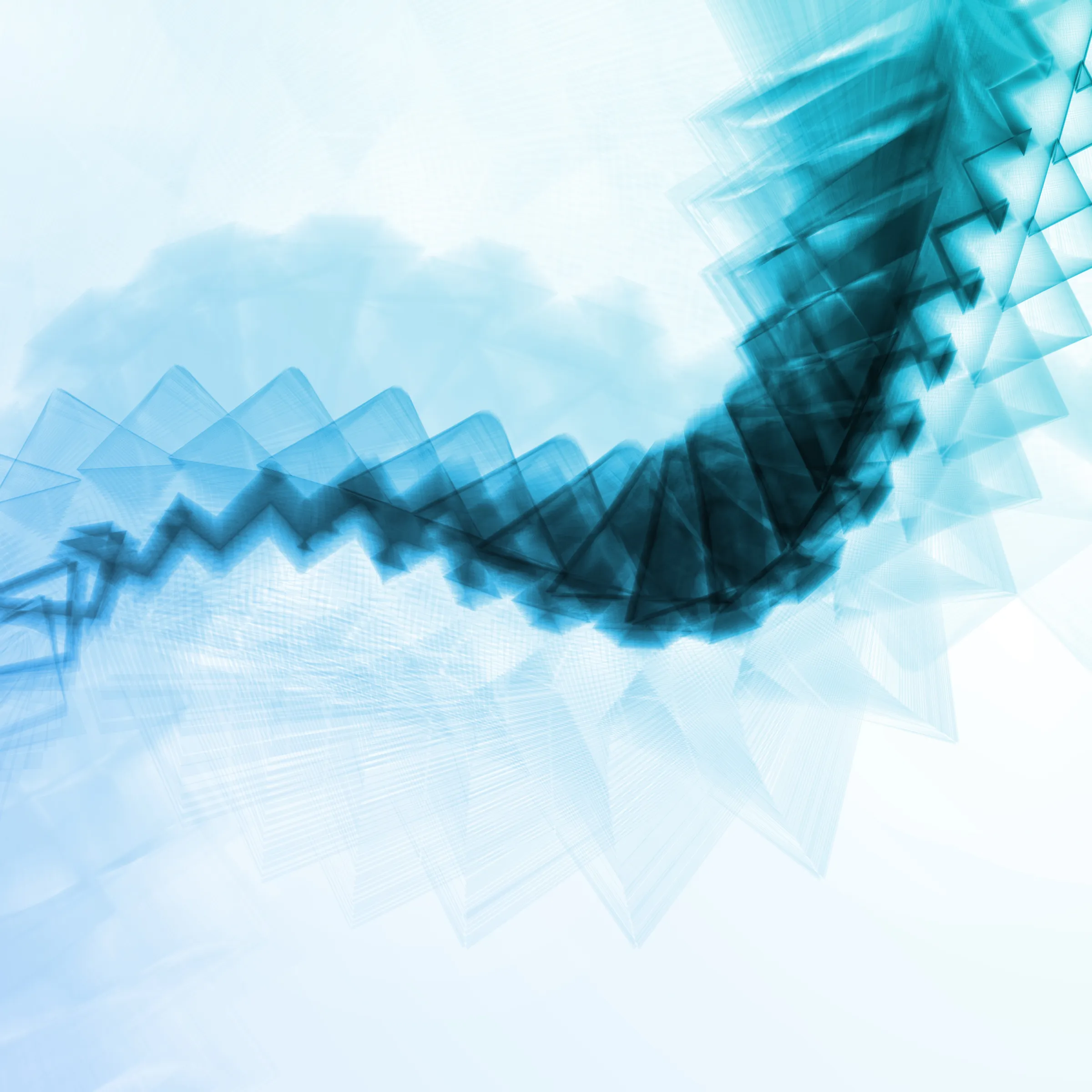 Abstrakt blå bølgende mønster laget av overlappende gjennomsiktige firkanter.