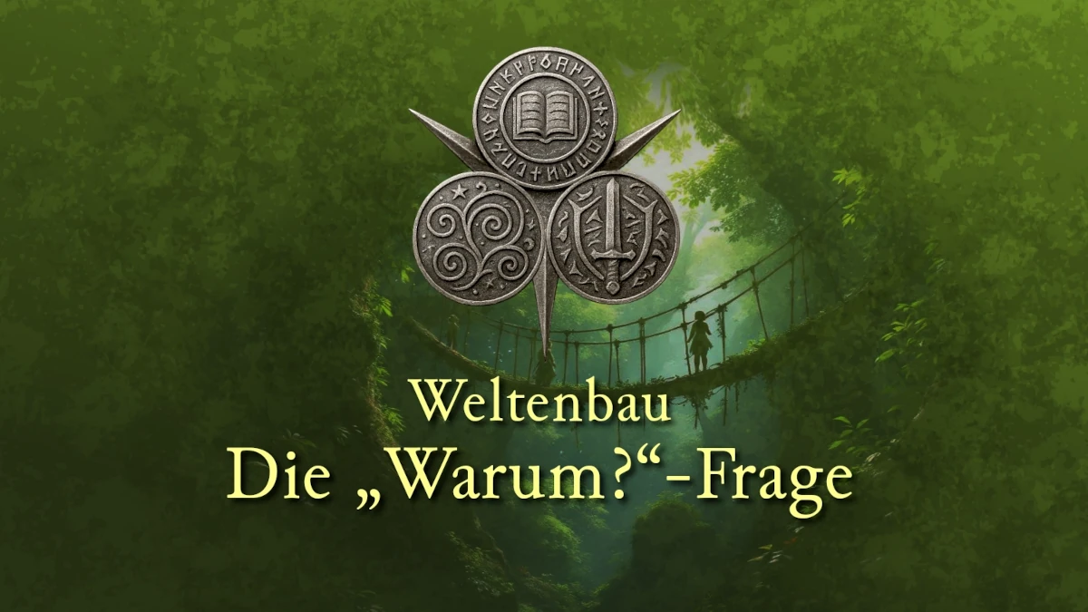 Ein grünes Logo zu einem Weltenbau-Blogbeitrag mit dem Siegel von Ushtar.