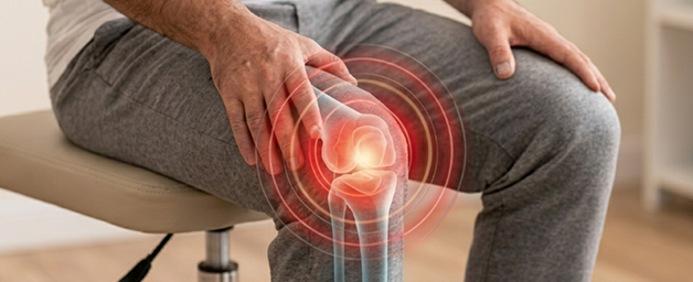 Person holding a painful knee