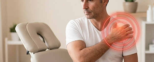 Man holding a painful shoulder