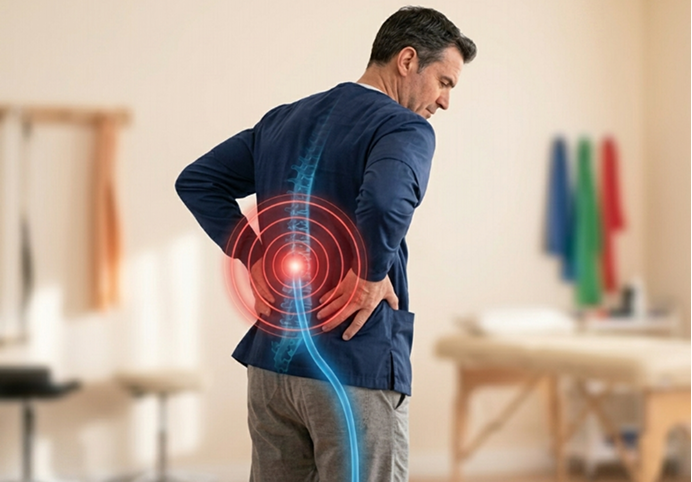 Man experiencing lower back and sciatica pain