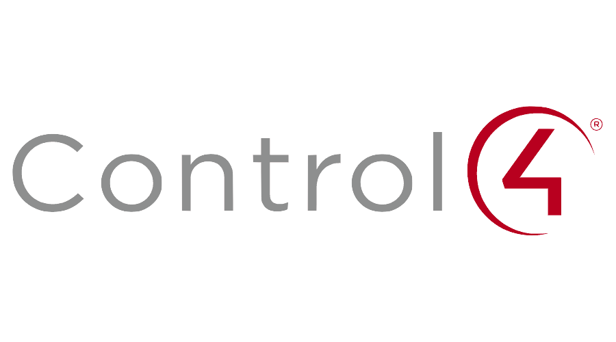 Control4 company logo with grey text and a red number 4 inside a red circular design.