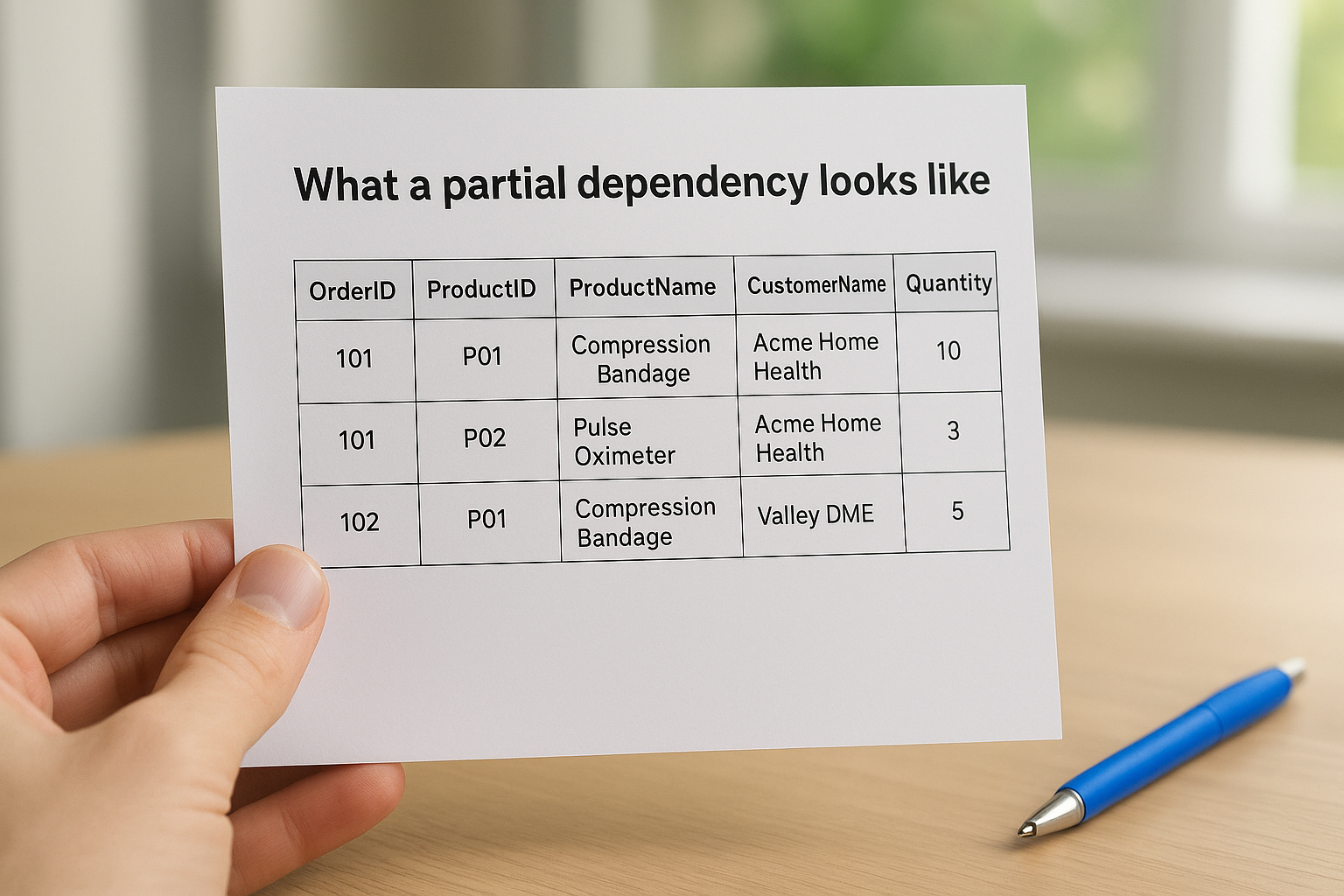 What a partial dependency looks like