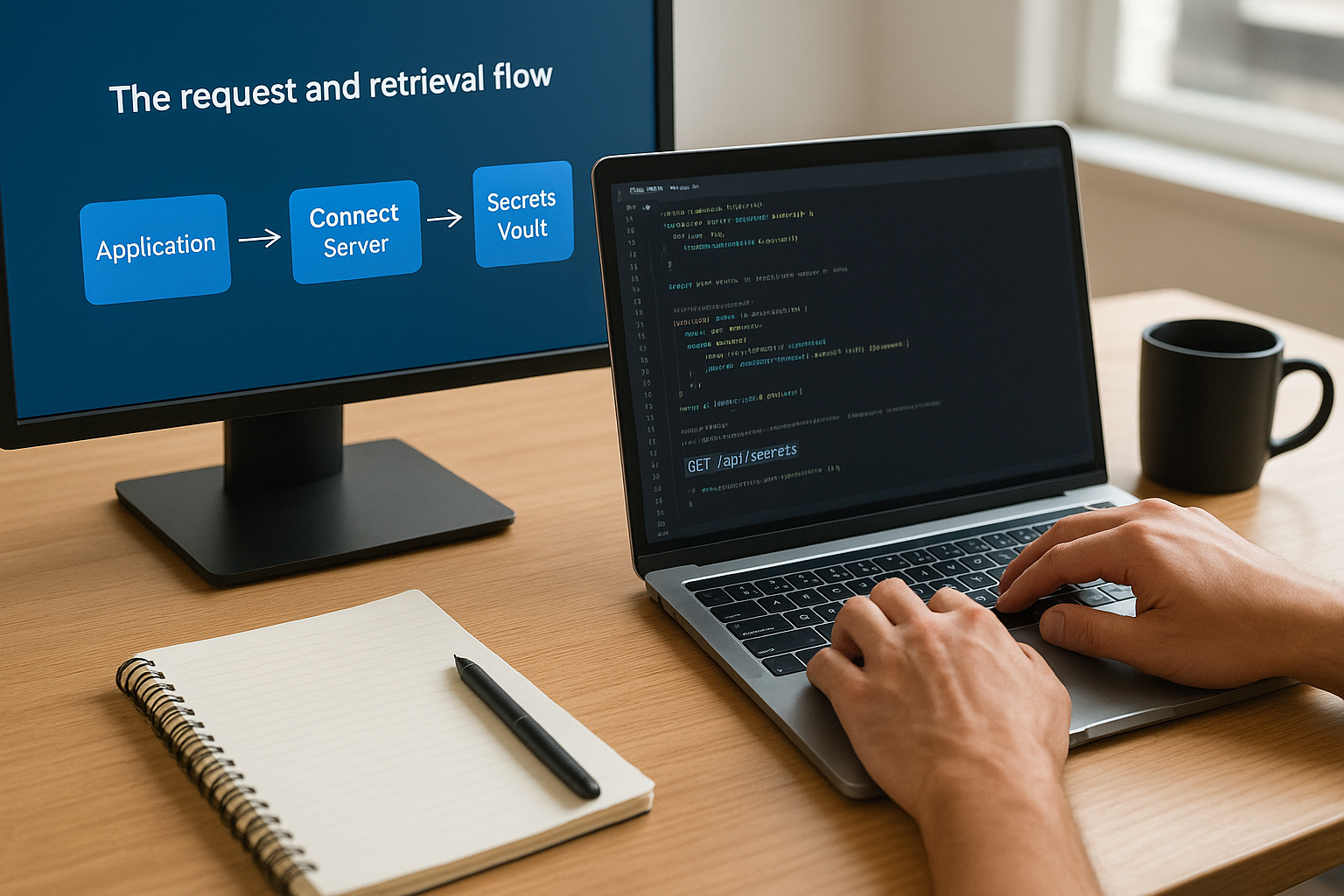 The request and retrieval flow