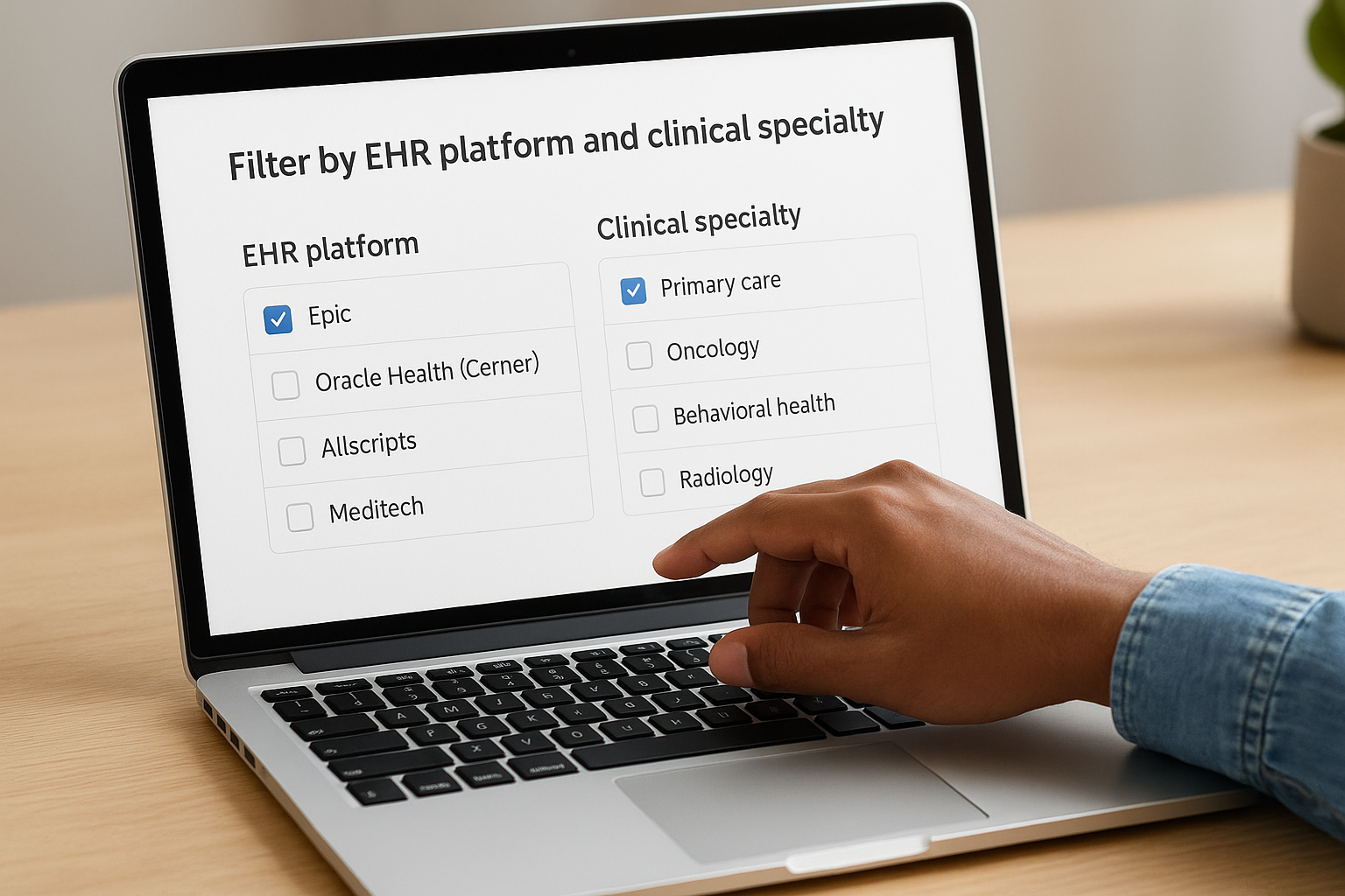 Filter by EHR platform and clinical specialty