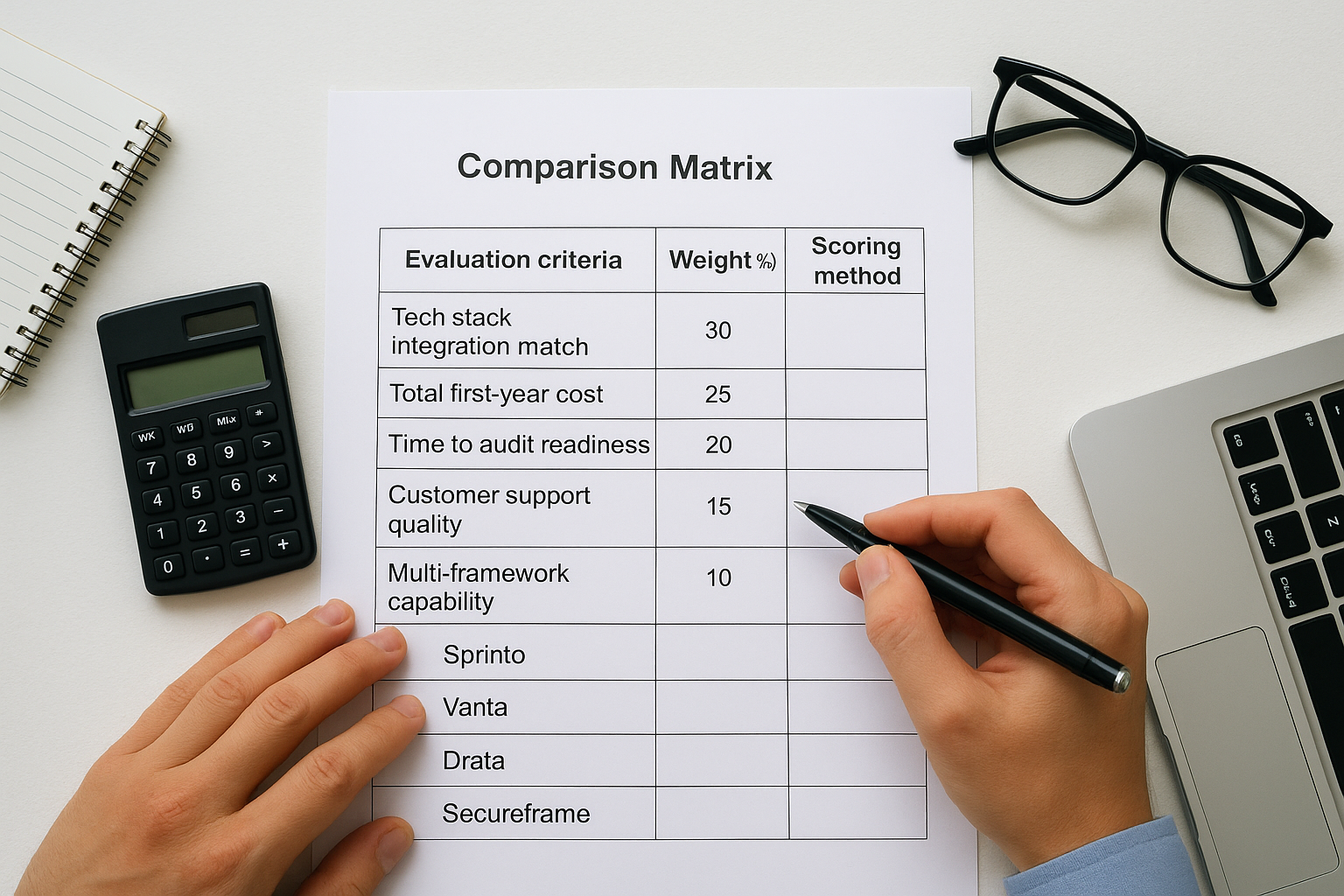Build a comparison matrix