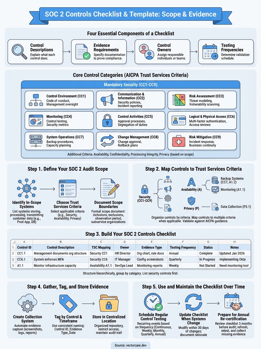 soc 2 controls checklist infographic