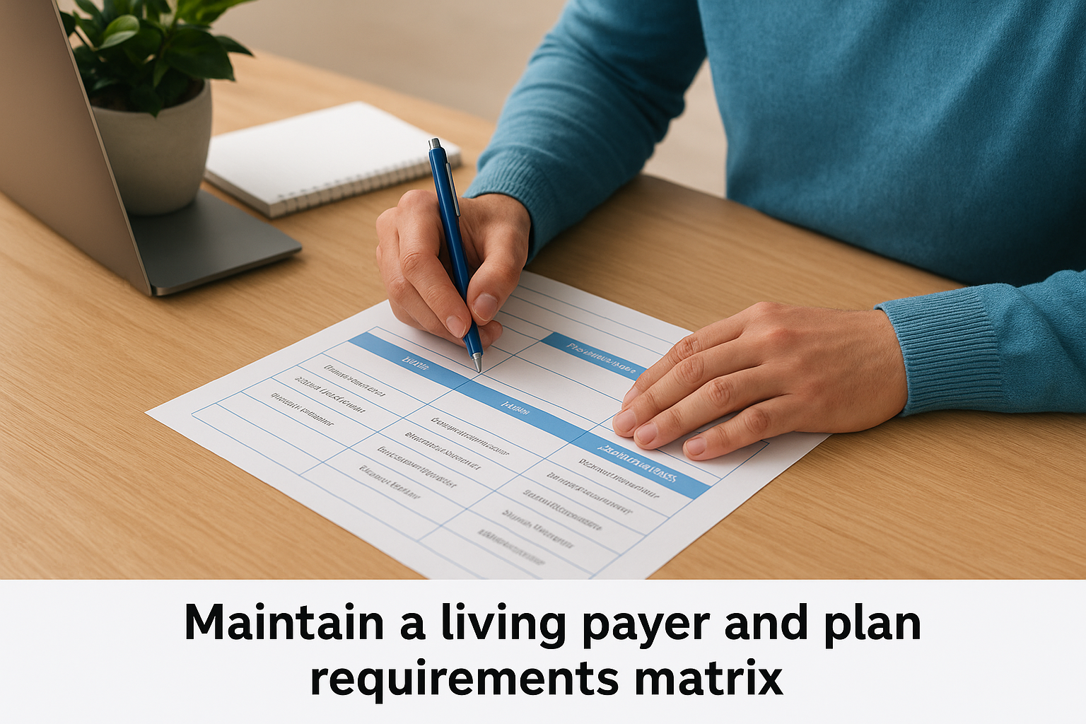 Maintain a living payer and plan requirements matrix