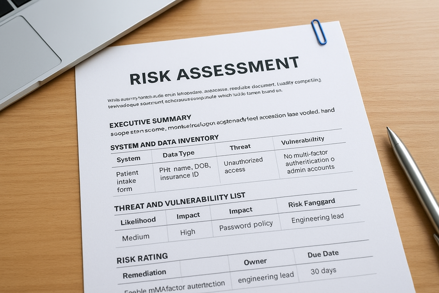 What a completed risk assessment looks like