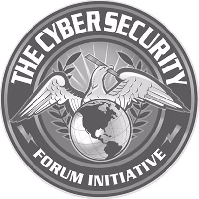 Emblem featuring a soaring eagle above a globe focused on the Americas, encircled by the text 'The Cyber Security Forum Initiative'.