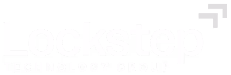 Lockstep Technology Group logo with stylized text and two upward-right arrows.