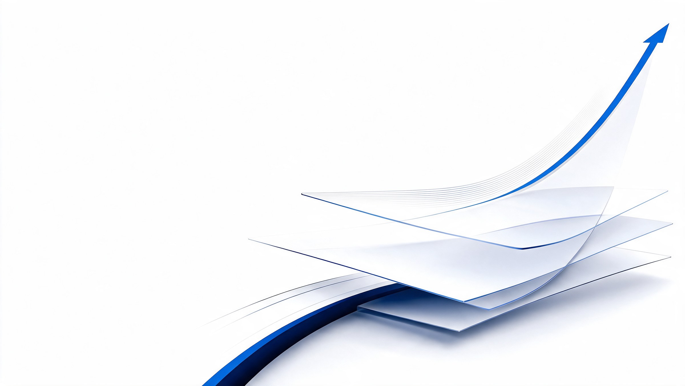 Layered white planes with a blue line rising through them into an arrow