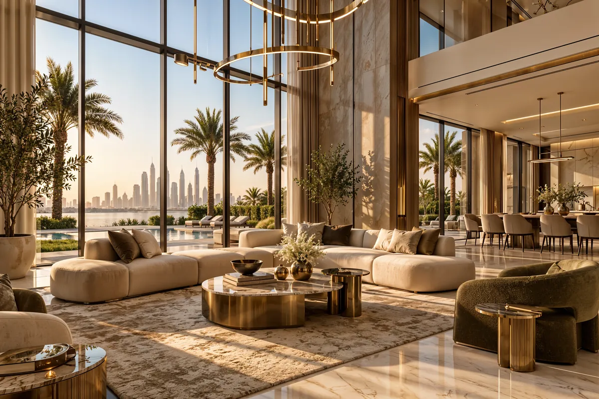 Luxury villa living room interior design in Dubai by Ashraf Design