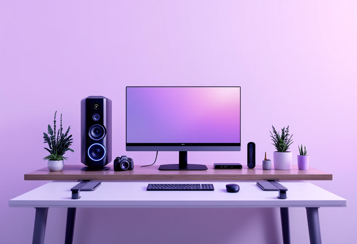 image of a desk with a computer in workspace (for a space tech)