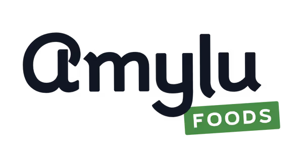 Amylu Foods brand logo with 'Amylu' in stylized text and 'FOODS' in white letters on a green rectangular background.