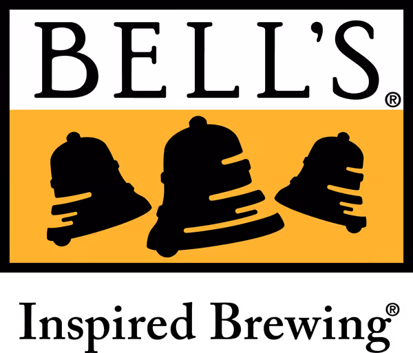 Logo with the word 'BELL'S' in large black letters on a white background above three black stylized bell shapes on an orange background.