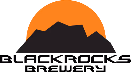 BlackRocks Brewery logo featuring a stylized black mountain silhouette with an orange semi-circle behind it.