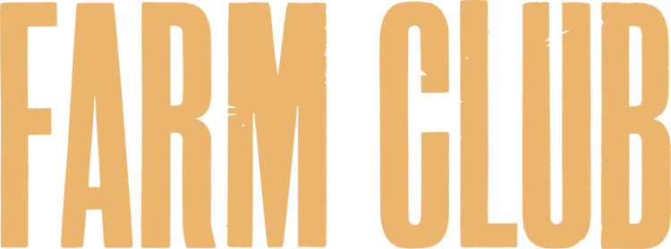 Bold uppercase text reading 'FARM CLUB' in a tan color on a black background.