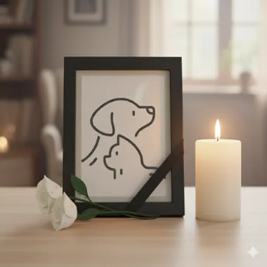 담연 심리상담센터, 애도/펫로스 상담 안내 이미지. 강아지와 고양이를 애도하는 그림이다.