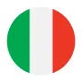 Round icon of the Italian flag with vertical green, white, and red stripes.