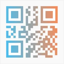 QR code with a gradient color pattern from blue on the left to orange on the right.