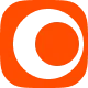 Orange circular symbol with a black vertical rectangular shape intersecting a smaller orange circle inside.