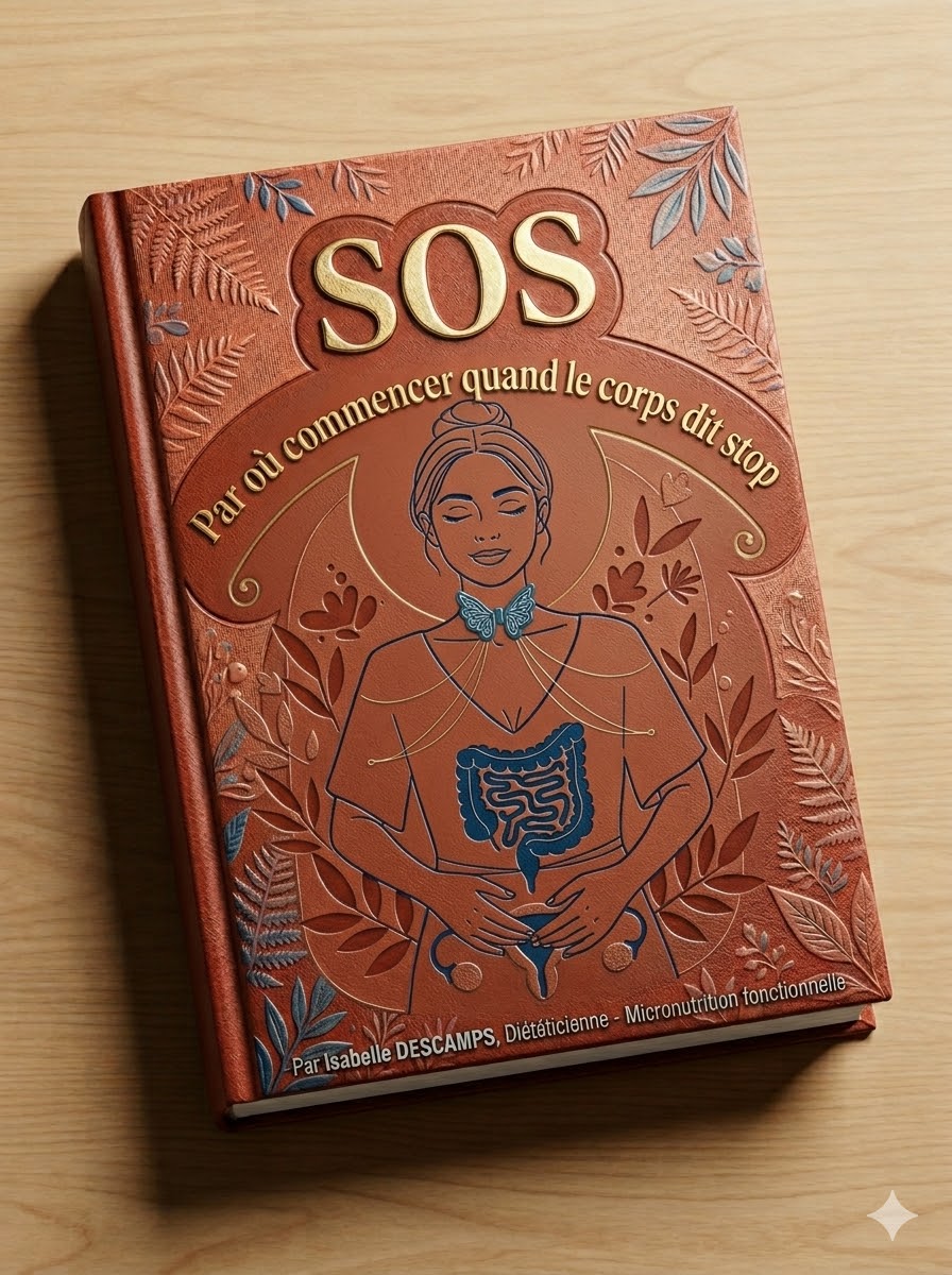 Couverture de l'Ebook "Par où commencer quand le corps dit stop"  Isabelle Descamps, diététicienne micronutritionniste à Bordeaux.