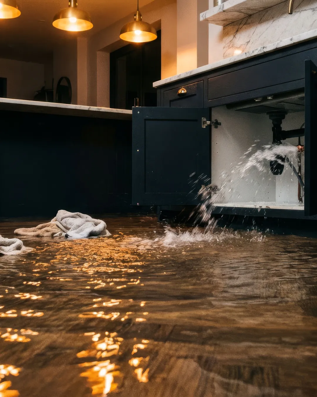 Bespoke Plumbing emergency plumber repairing a burst pipe under a kitchen sink in a Balmain home
