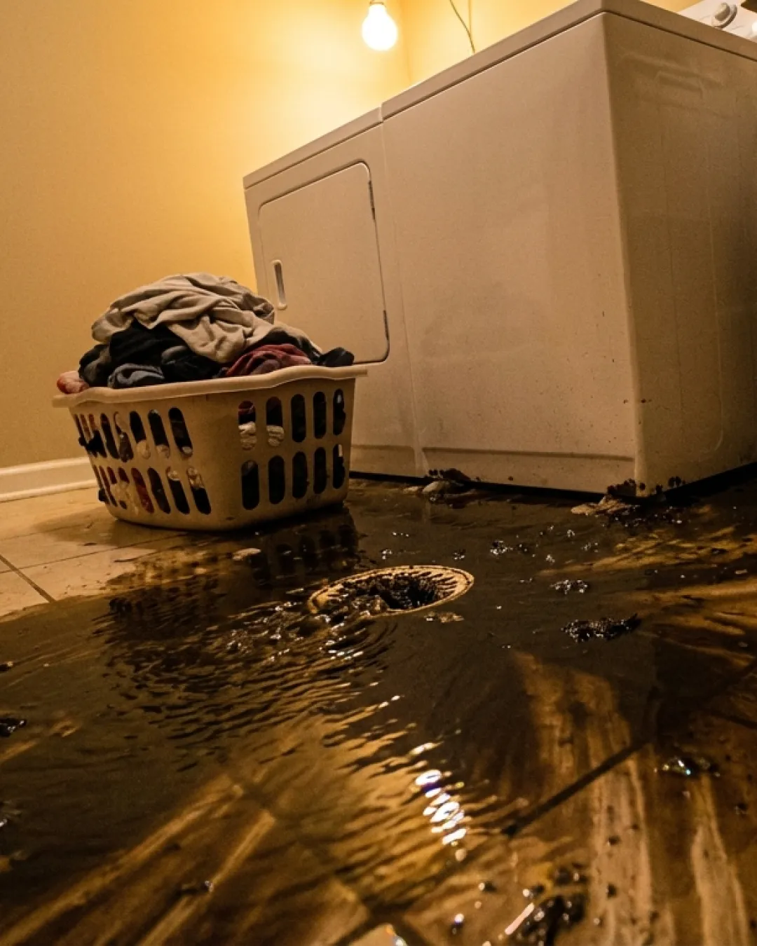 Water pooling on laundry floor from leaking pipe under cabinet in a Balmain home