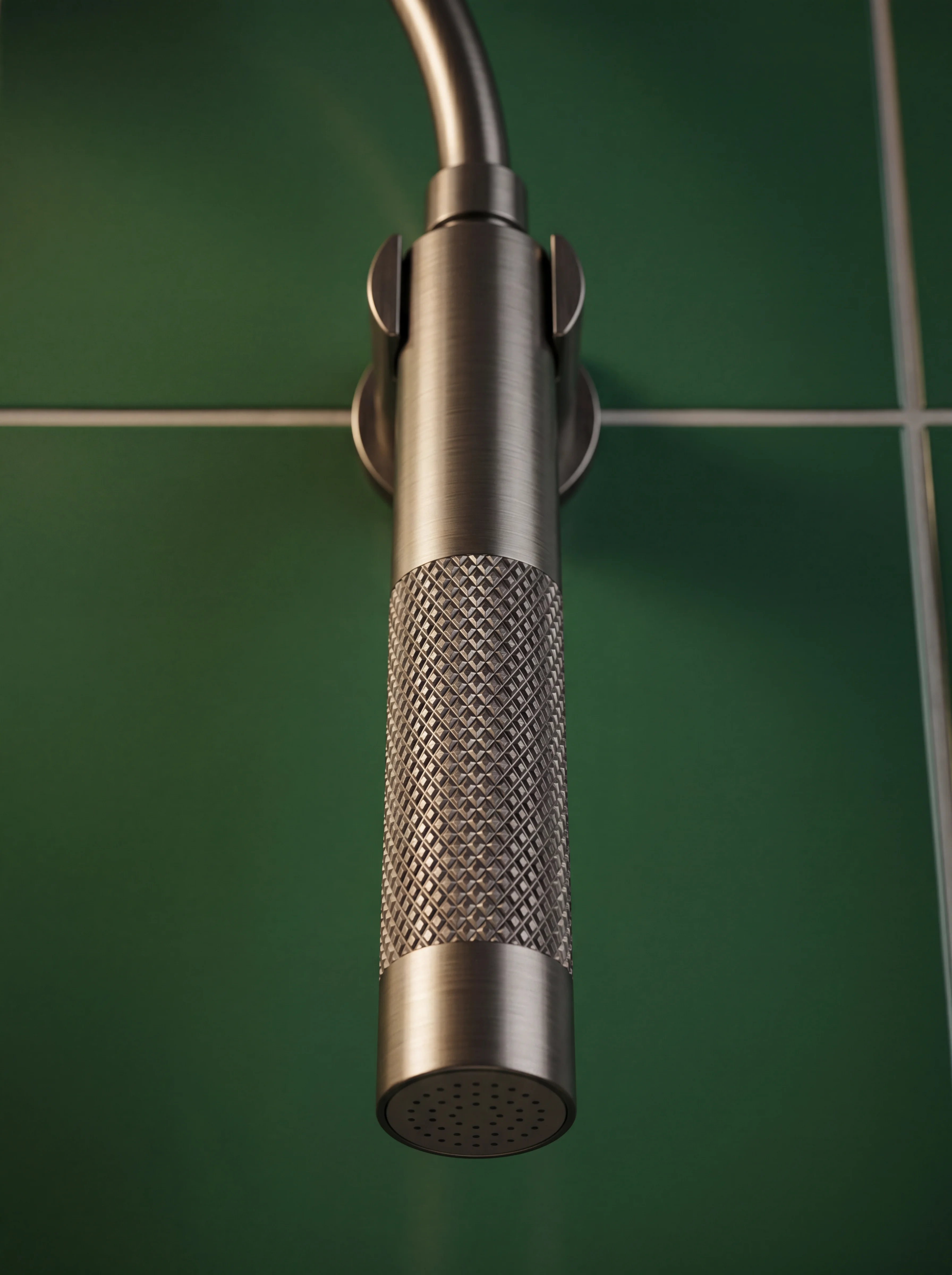 Forge concealed shower system in brushed gunmetal — rain head, arm and controls