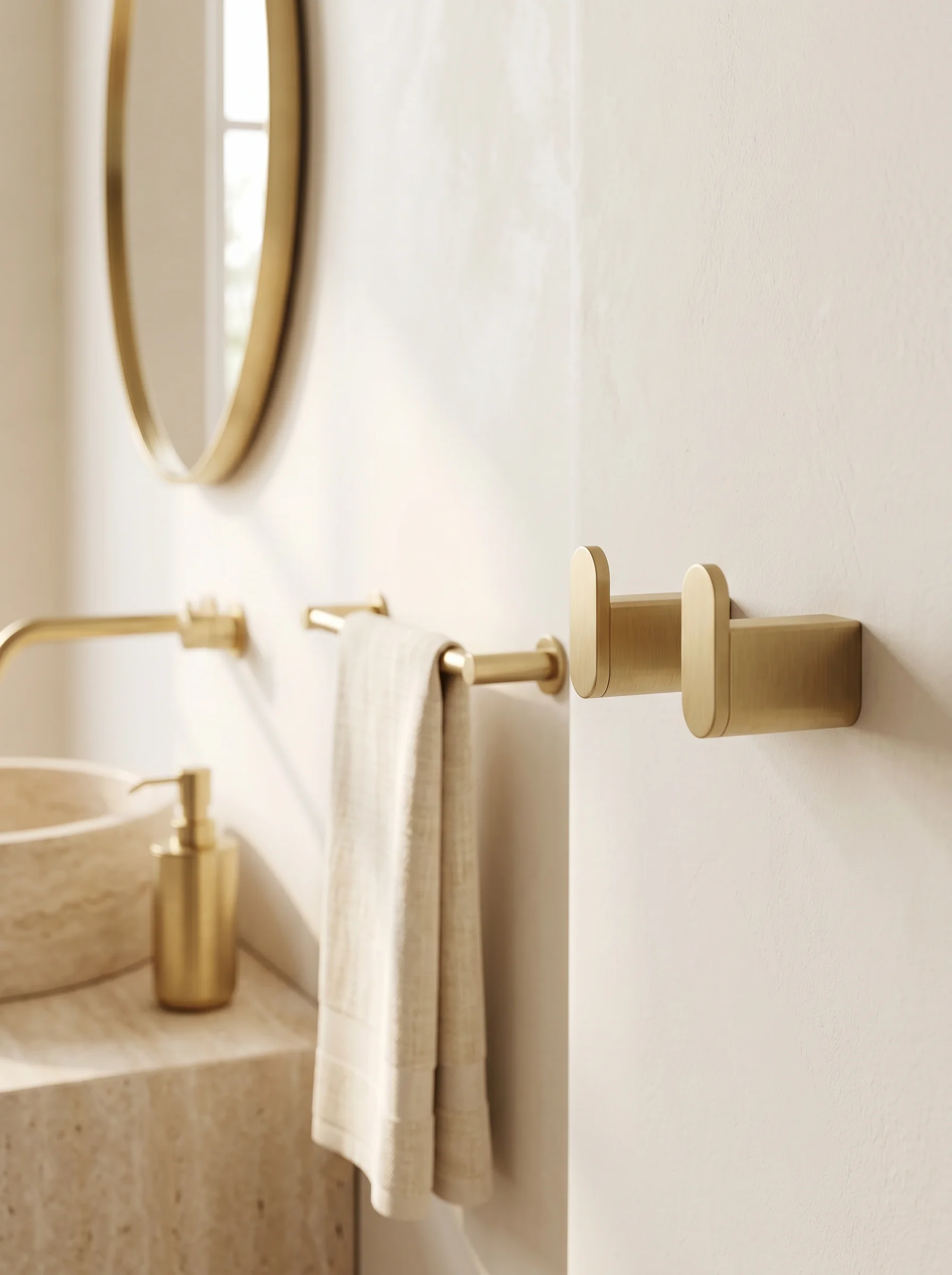 Aurum Double Robe Hook in a warm, considered bathroom interior