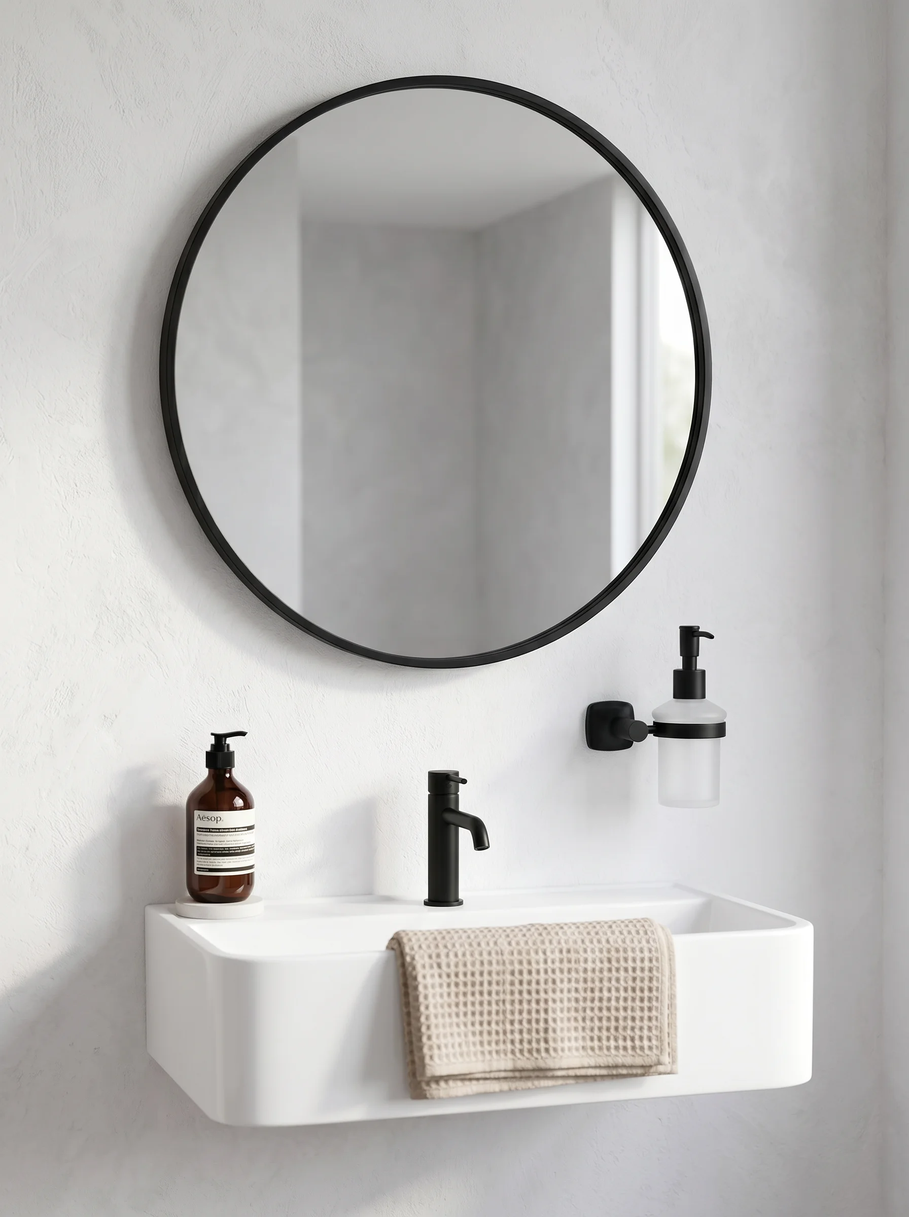 Solo soap dispenser beside a bathroom basin
